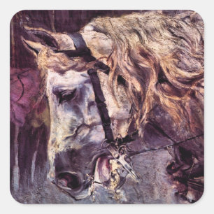 Hoofd van een paard door Giovanni Boldini, Vintage Vierkante Sticker