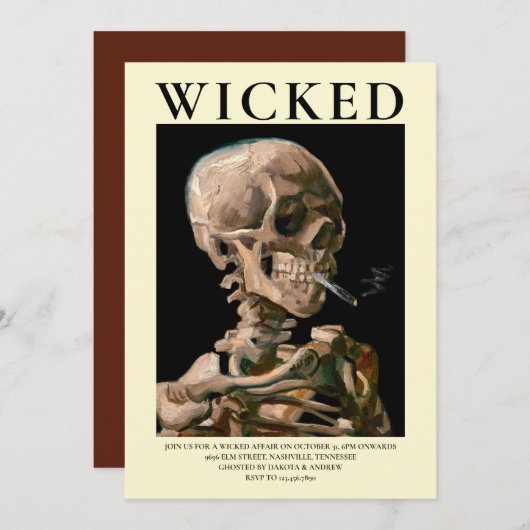 Hoofd van een skelet Fine Art Halloween uitnodigin Kaart (Voorkant / Achterkant)