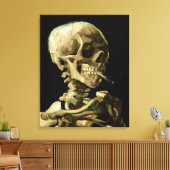 Hoofd van een Skelet met een brandende sigaret Canvas Afdruk (Insitu (Woonkamer))