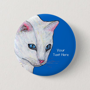 Hoofd van witte kat Heldere Blauwe ogen Ronde Button 5,7 Cm