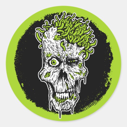 Hoofd Vol Wormen ronde sticker (Voorkant)