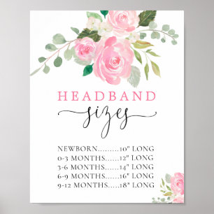 Hoofdband maten baby shower roze bloemenbord poster