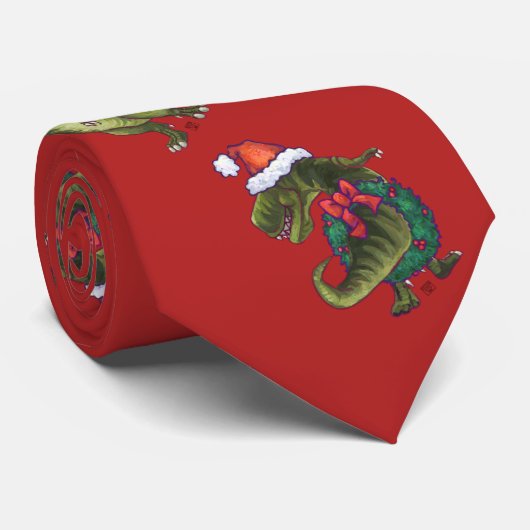 Hoofden en kwartels Festive TRex Pattern Stropdas (Opgerold)