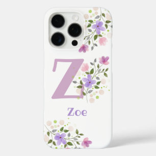Hoofdkussen Initiaal Plus Naam & Bloemen Ontwerp iPhone 16 Pro Hoesje