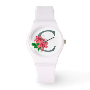 Hoofdletter C bloemenmonogram Horloge