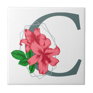 Hoofdletter C bloemenmonogram Tegeltje