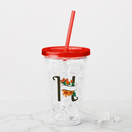Hoofdletter H bloemenmonogram Acryl Drinkbeker (Achterkant ijs)