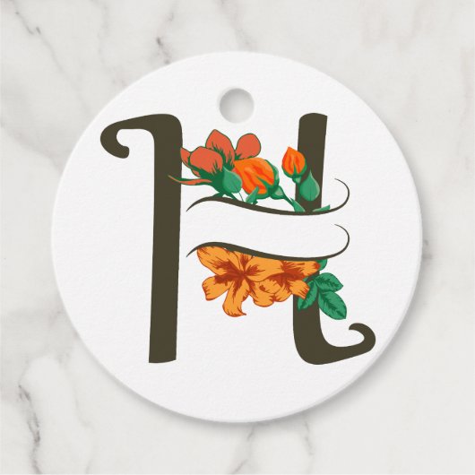 Hoofdletter H bloemenmonogram Bedankjes Labels (Voorkant)
