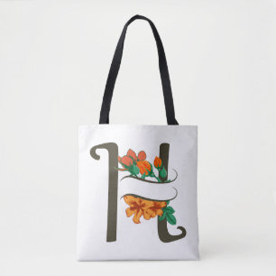 Hoofdletter H bloemenmonogram Draagtas