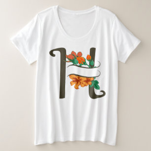 Hoofdletter H bloemenmonogram Grote Maat T-shirt