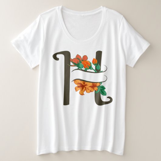 Hoofdletter H bloemenmonogram Grote Maat T-shirt (Design voorkant)