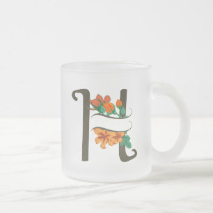Hoofdletter H bloemenmonogram Matglas Koffiemok