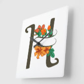 Hoofdletter H bloemenmonogram Vierkante Klok (Hoek)