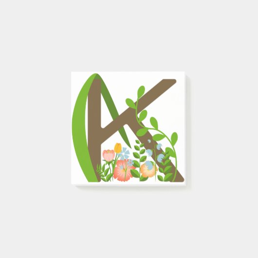 Hoofdletter K bloemenmonogram Post-it® Notes (Voorkant)