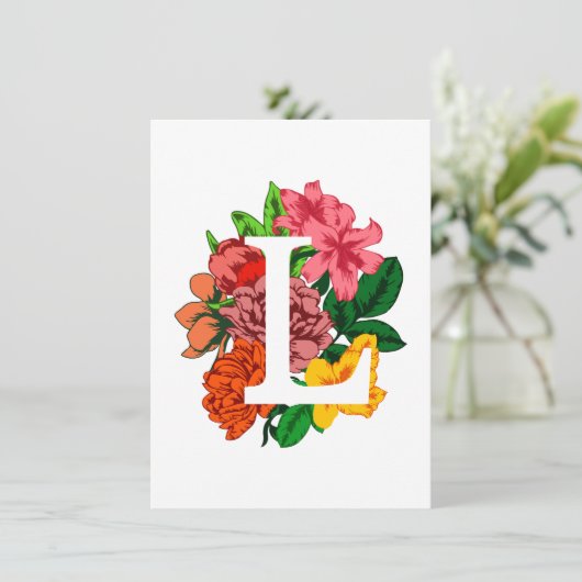 Hoofdletter L bloemenmonogram Kaart (Staand voorkant)