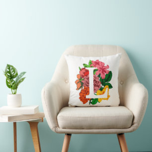 Hoofdletter L bloemenmonogram Kussen