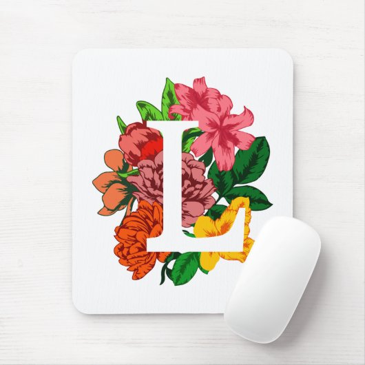 Hoofdletter L bloemenmonogram Muismat (Met muis)