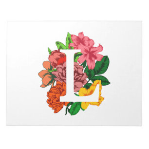 Hoofdletter L bloemenmonogram Notitieblok