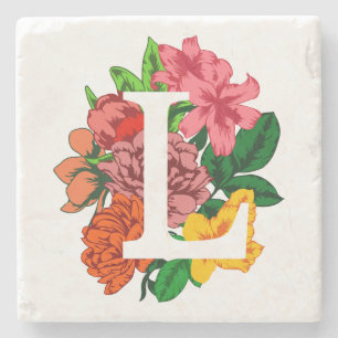 Hoofdletter L bloemenmonogram Stenen Onderzetter