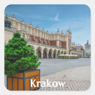 Hoofdplein in de oude binnenstad van Krakau, Polen Vierkante Sticker