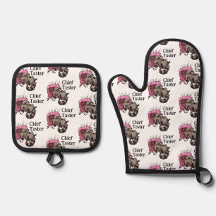 Hoofdproever Gierige Wasbeer Eet Cake Cartoon Ovenwant & Pannenlap Set