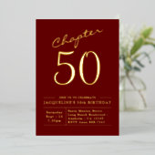 Hoofdstuk 50 50e Birthday Invitation Red Gold Folie Uitnodiging (Staand Voorkant)