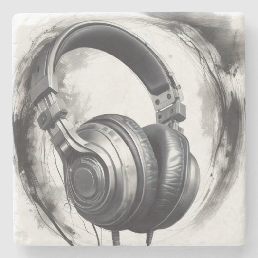 Hoofdtelefoon artwork muziekliefhebber stenen onderzetter (Voorkant)