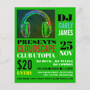 Hoofdtelefoon, DJ, Club Event Adverteren Flyer
