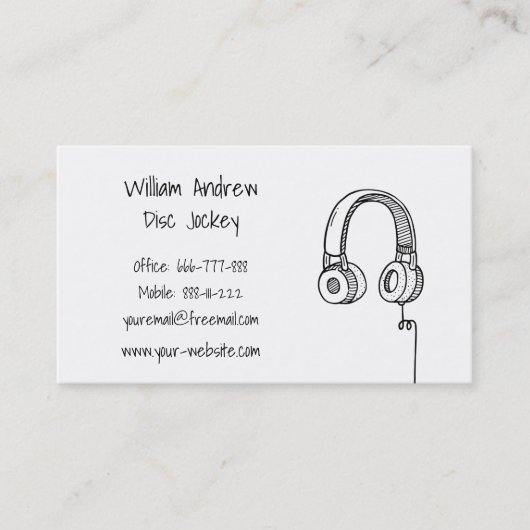 Hoofdtelefoon Doodle DJ Disk Jockey Visitekaartje (Voorkant)