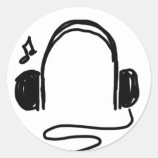 Hoofdtelefoon Doodle Zwart op Wit Ronde Sticker