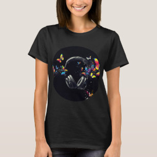 Hoofdtelefoon en vlinders t-shirt