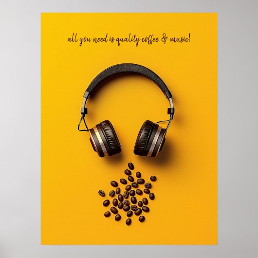 Hoofdtelefoon & koffiebonen poster (Voorkant)