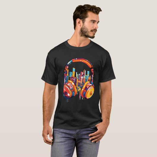 Hoofdtelefoon Muziek Non Stop Fun Urban City Life T-shirt (Voorkant volledig)