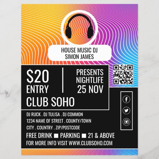 Hoofdtelefoon Muziek Wave Logo, Professionele DJ A Flyer (Voorkant)