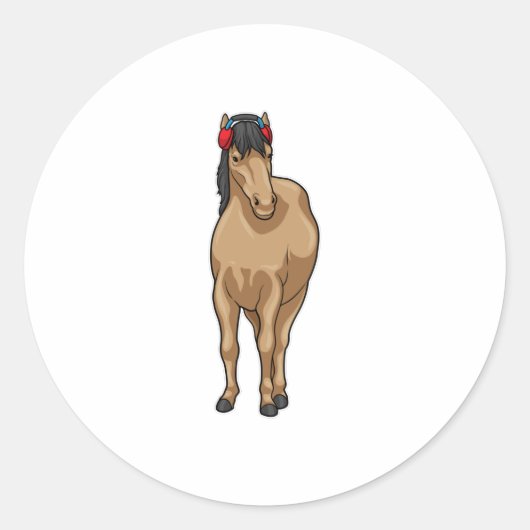 Hoofdtelefoon voor paardenmuziek ronde sticker (Voorkant)