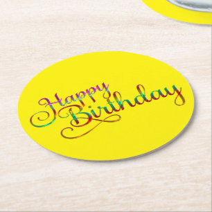 HOOG BIRTHDAY - tekstontwerp + uw eigen ideeën Ronde Kartonnen Onderzetter