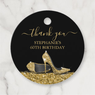 Hoog hiel Hartelijk dank Gold Black Birthday Bedankjes Labels