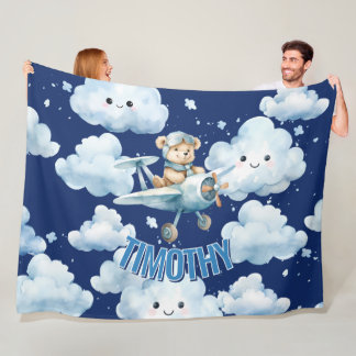 Hoog vliegen met Teddy de Piloot  Fleece Deken