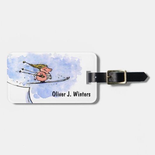 Hoog Vliegend Varken - Ski Jumping Varken Atleet Bagagelabel (Voorkant horizontaal)