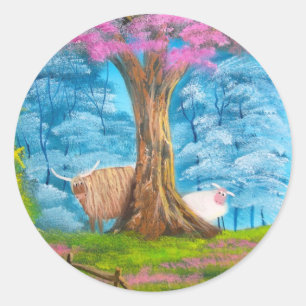 HOOGGRONDSCHAPEN VOOR KOE RONDE STICKER
