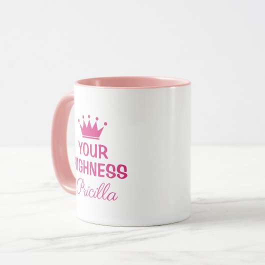 Hoogheid grappige roze prinses kroonaangepaste mok (Voorkant links)