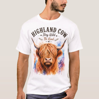 Hoogland Koe Aquarel Spat Stay Wild Be Kind G T-shirt