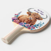 Hoogland Koe en Bloemen Waterverf Tafeltennisbatje (Voorkant Gekanteld)