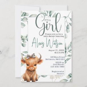 Hoogland koe groen baby shower kaart