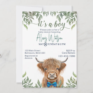 Hoogland koe groen baby shower kaart