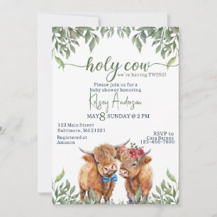 Hoogland koe groen tweelingen baby shower kaart