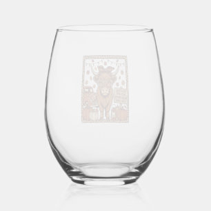 Hoogland Koe Hallo Herfst Vintage Gravure Ontwerp Wijnglas Zonder Voet