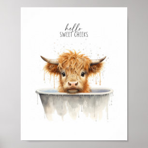 Hoogland Koe in Bathtub Printable Wall Art Poster