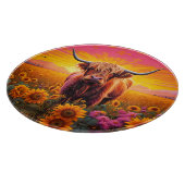 Hoogland Koe in Zonnebloemen bij Zonsopgang Snijplank (Hoek)