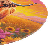 Hoogland Koe in Zonnebloemen bij Zonsopgang Snijplank (Hoek)